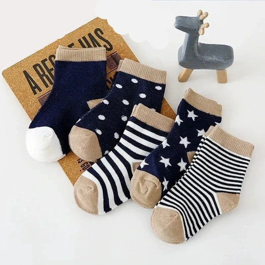 Organic Cotton 5Pairs Socks for boys and girls Animal Design Fadeless Soft Children's Socks ( age -0-1-3-7Y)